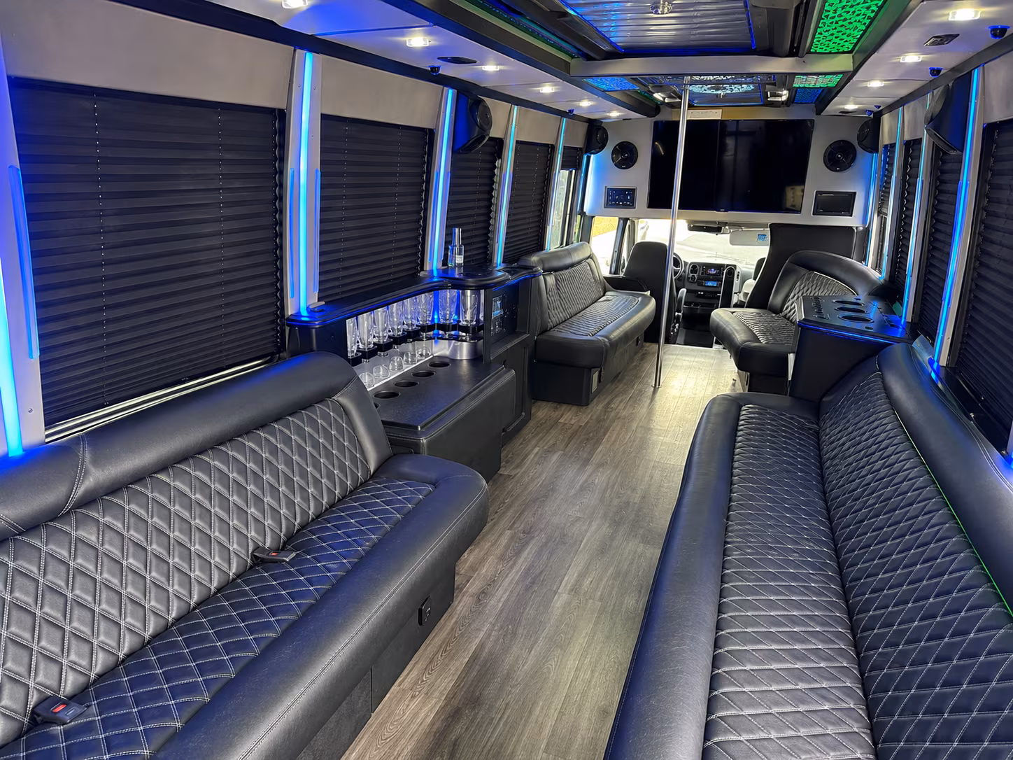Passenger seating aboard a party bus rental serving Nashville