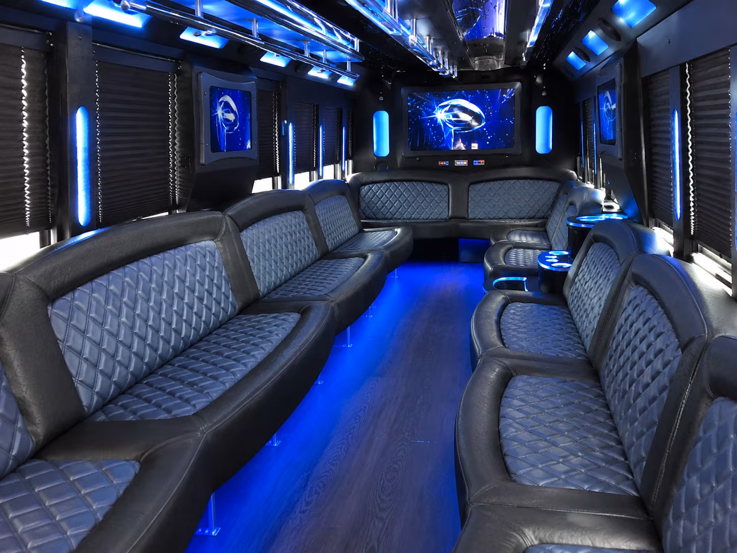 Interior of a party bus rental serving Nashville